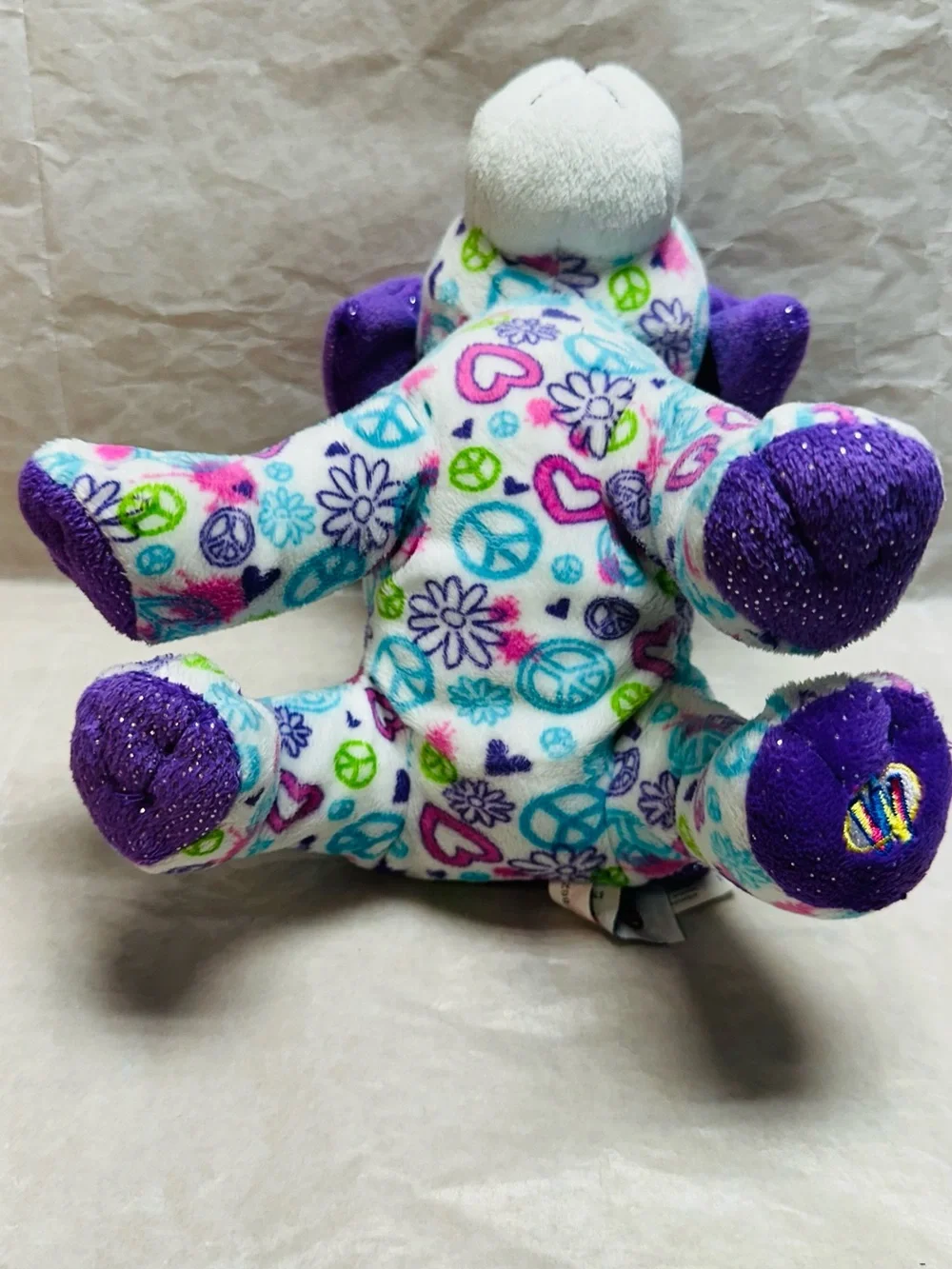 WEBKINZ GANZ Plush Puppy Toy - Purple & Multicolor Peace Signs